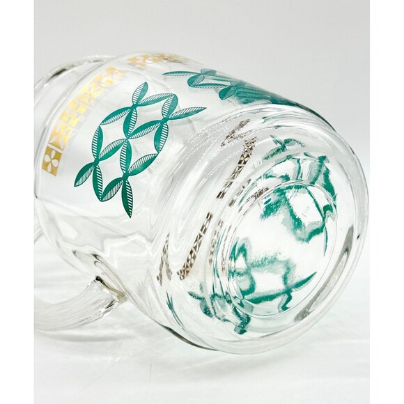 Vintage MCM Federal glass juice carafe jug pitcher gold trim teal green design - Picture 7 of 9